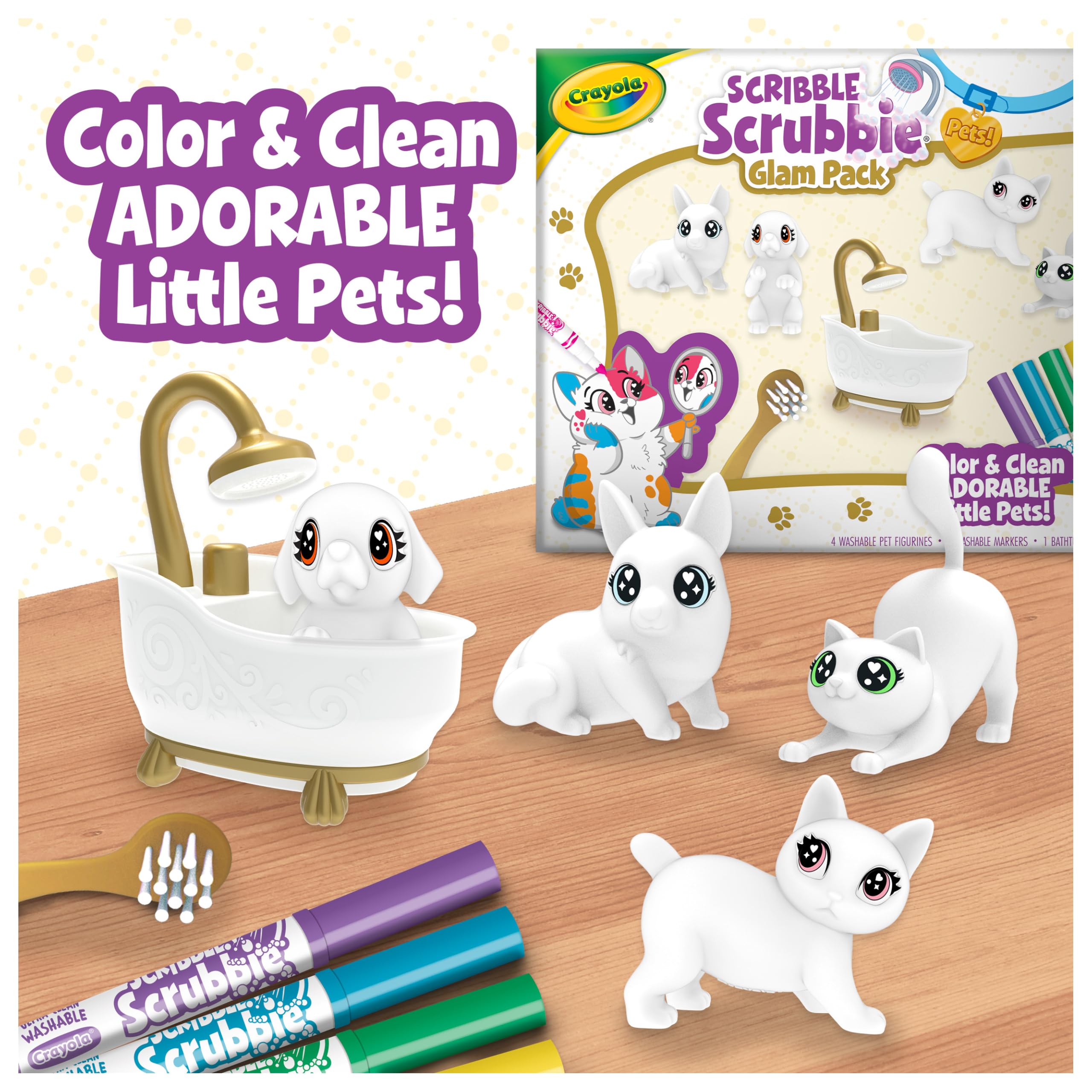 Crayola bathtub playset in use with kids scrubbing a pet, promotes imaginative grooming