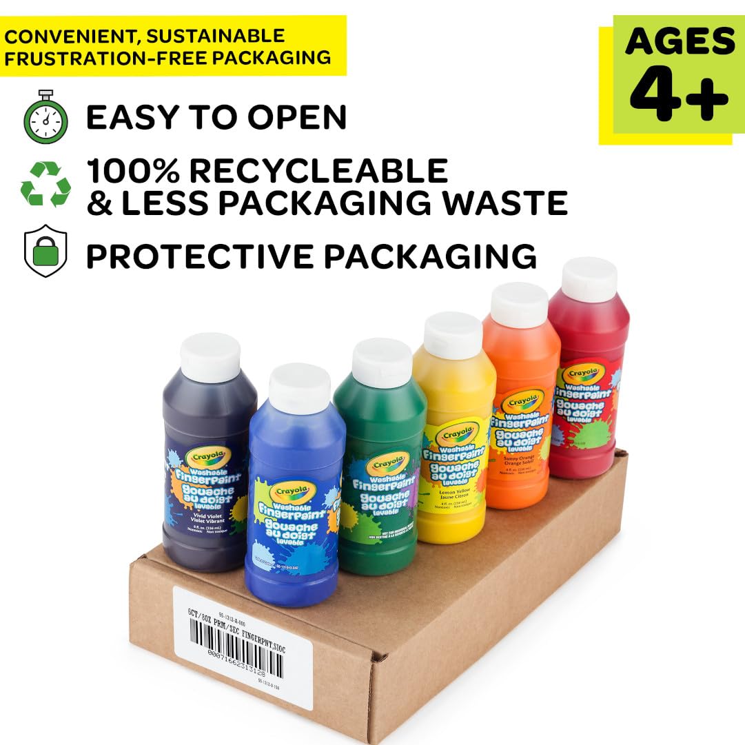 Crayola comparación de tamaño de botella junto a mano adulta para escala