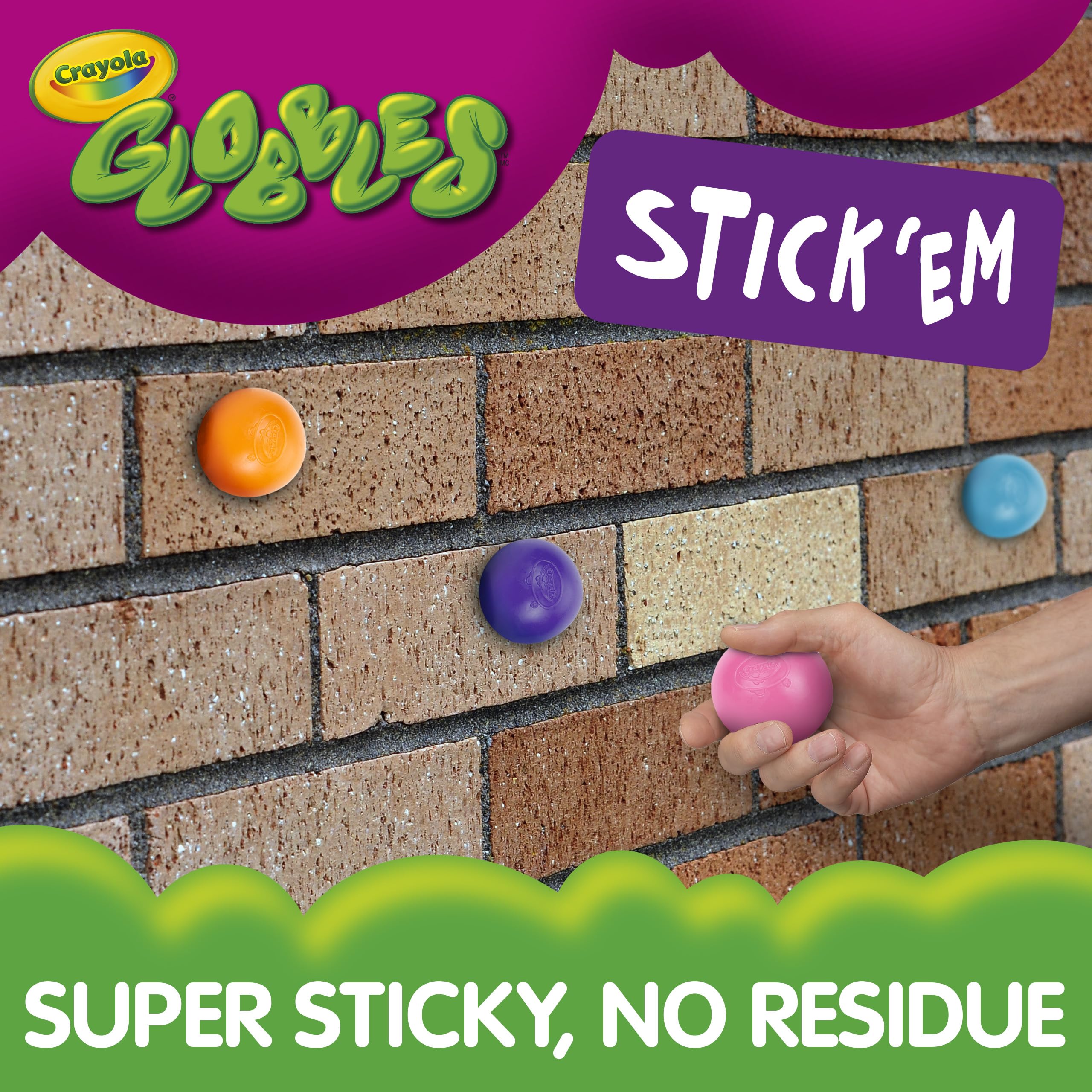 Crayola Globbles en mano demostrando compresión y alivio de tensión