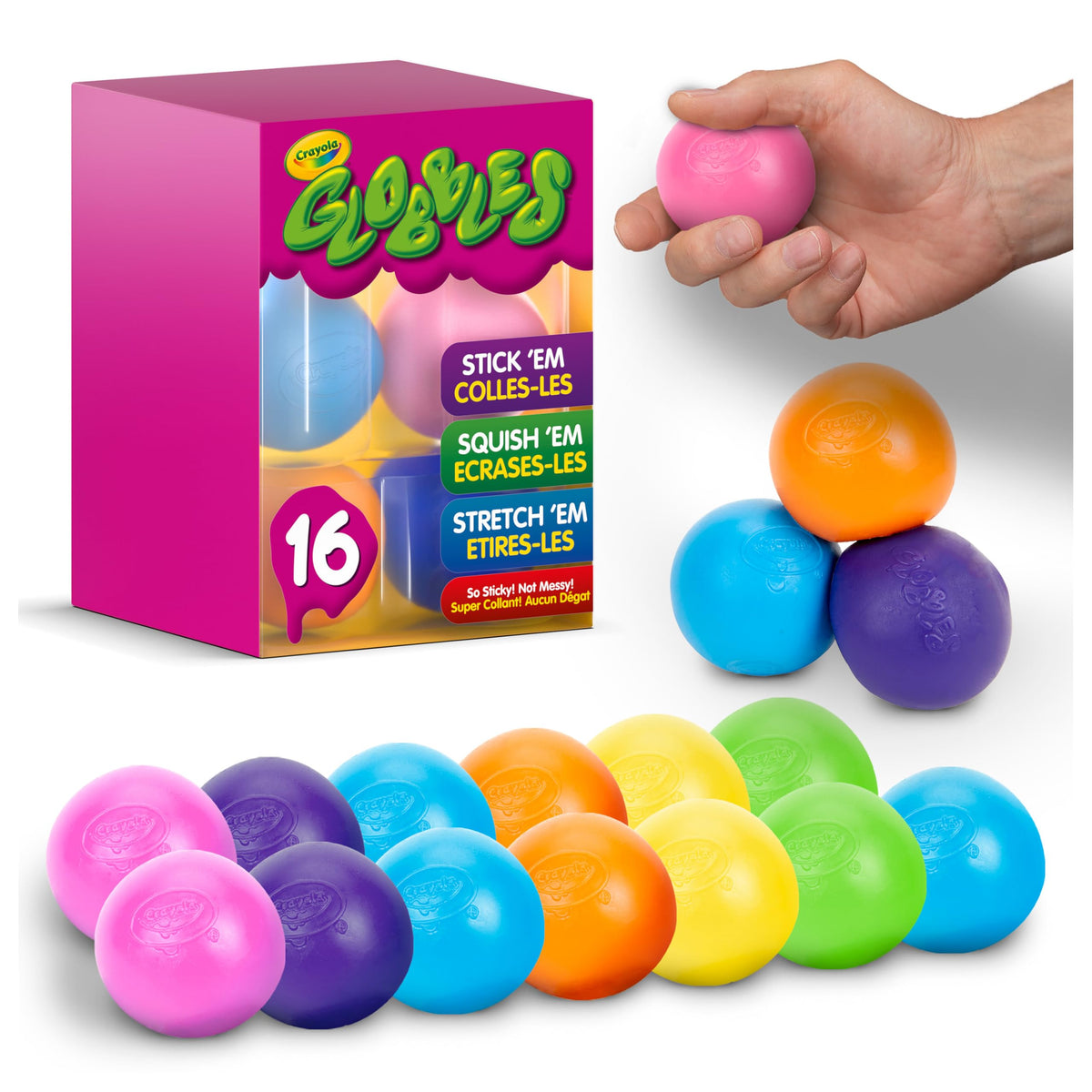 Crayola Globbles vista frontal del empaque mostrando colores vivos y variedad