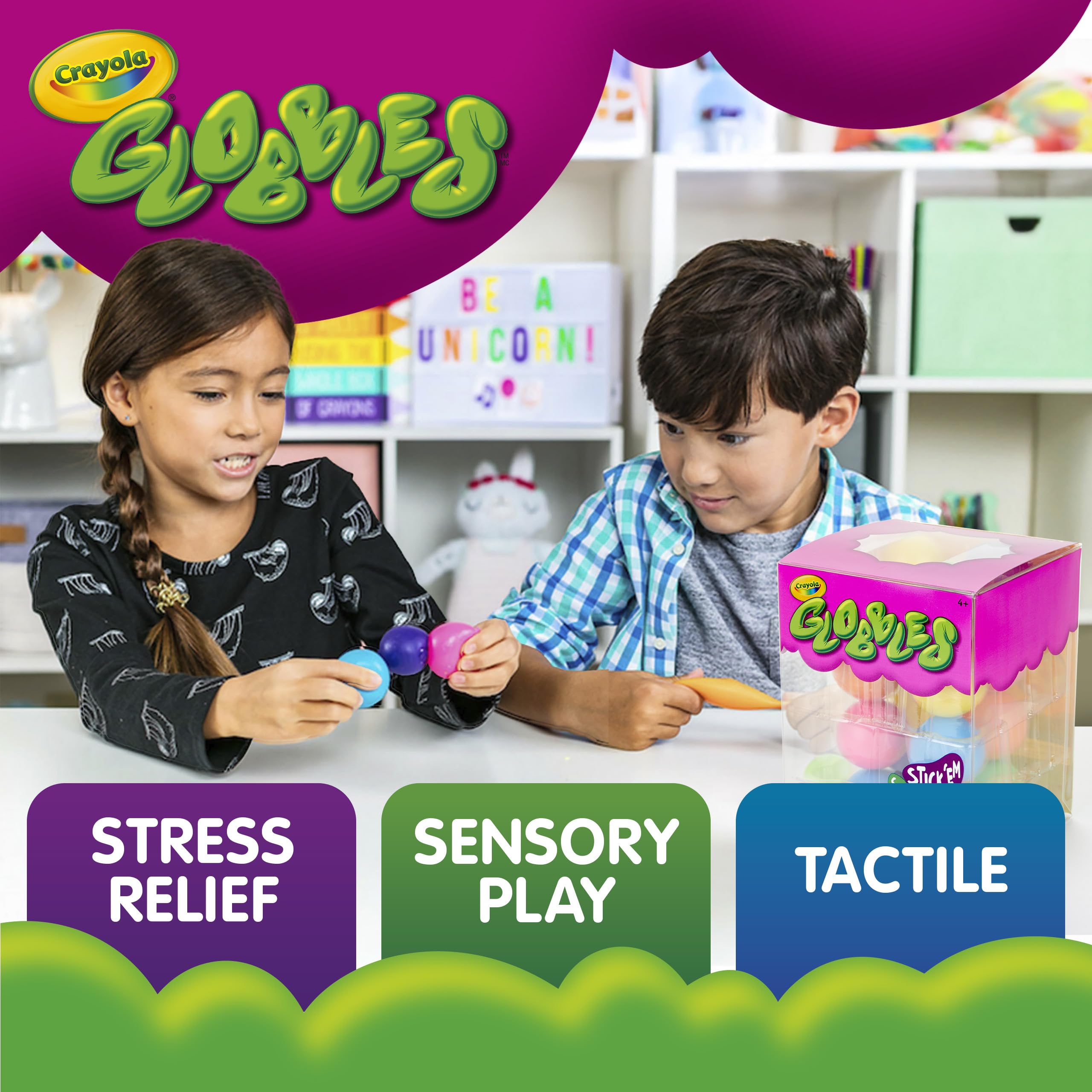 Crayola Globbles primer plano de textura pegajosa para estimulación táctil