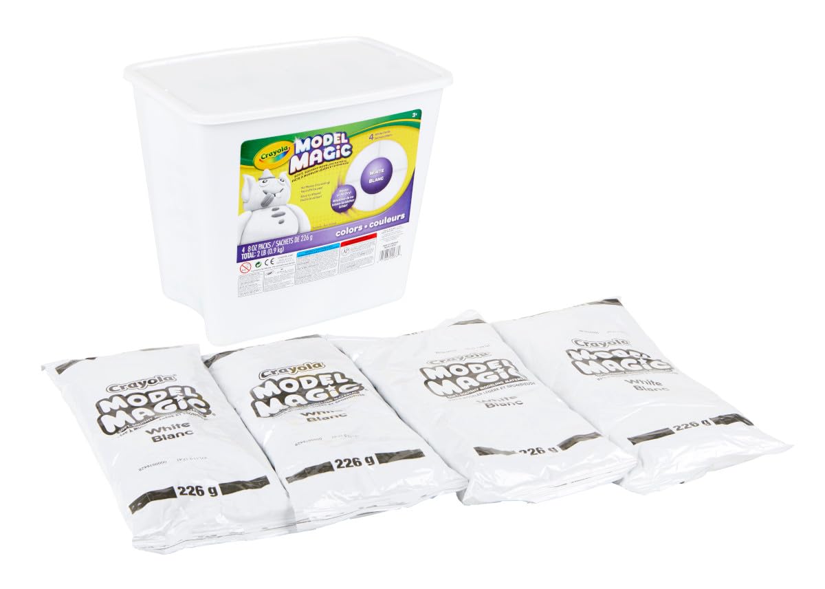 Crayola bucket front view showing Model Magic white packs and organization benefits