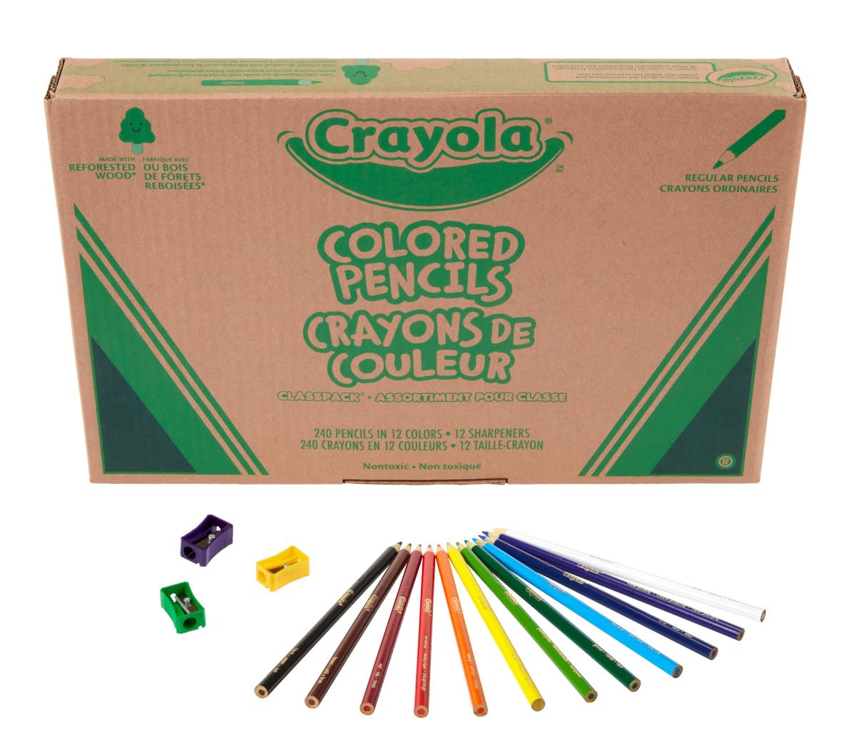 Crayola interior del estuche mostrando secciones por color para ordenar