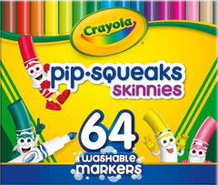 Crayola Pip-Squeaks frontal del empaque mostrando 64 colores y fácil almacenamiento