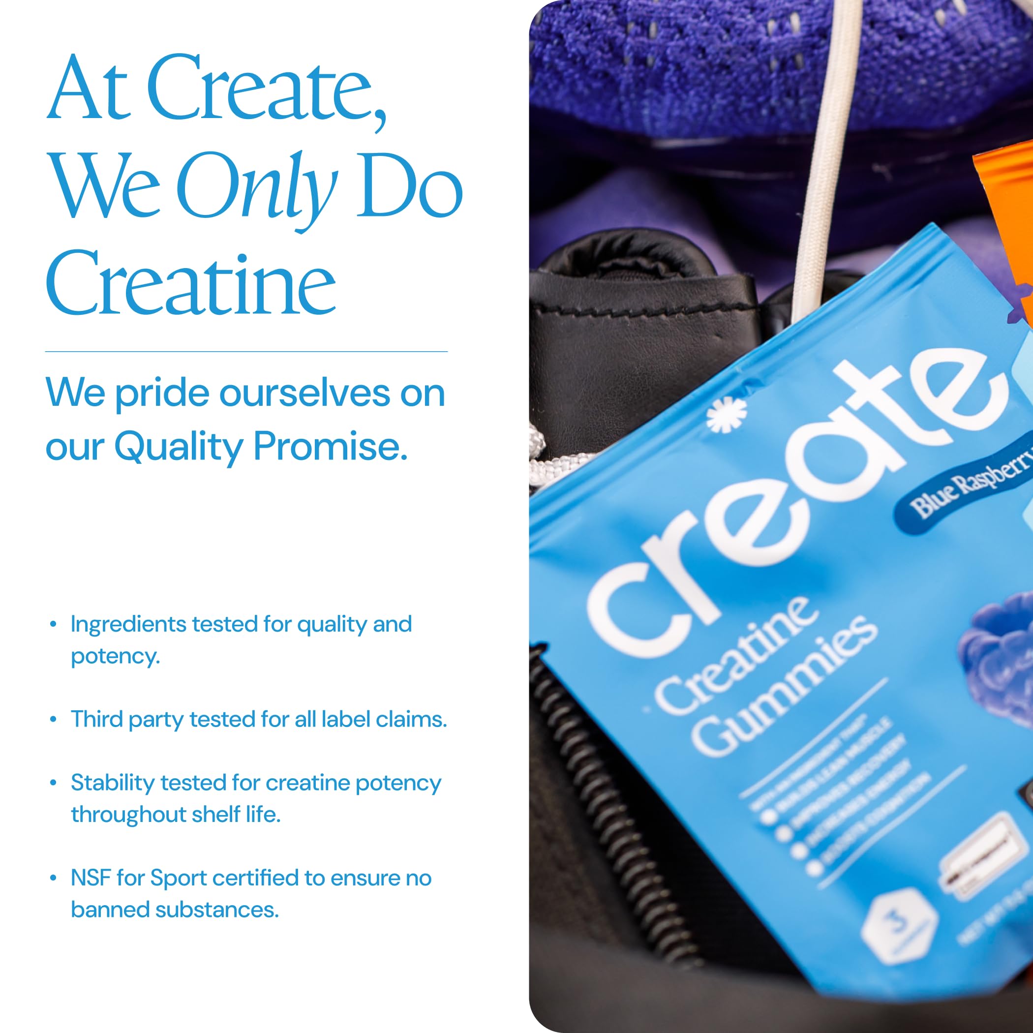 Create Creatine Gummies porción de 1,5 g por gomita destacada para control de dosis