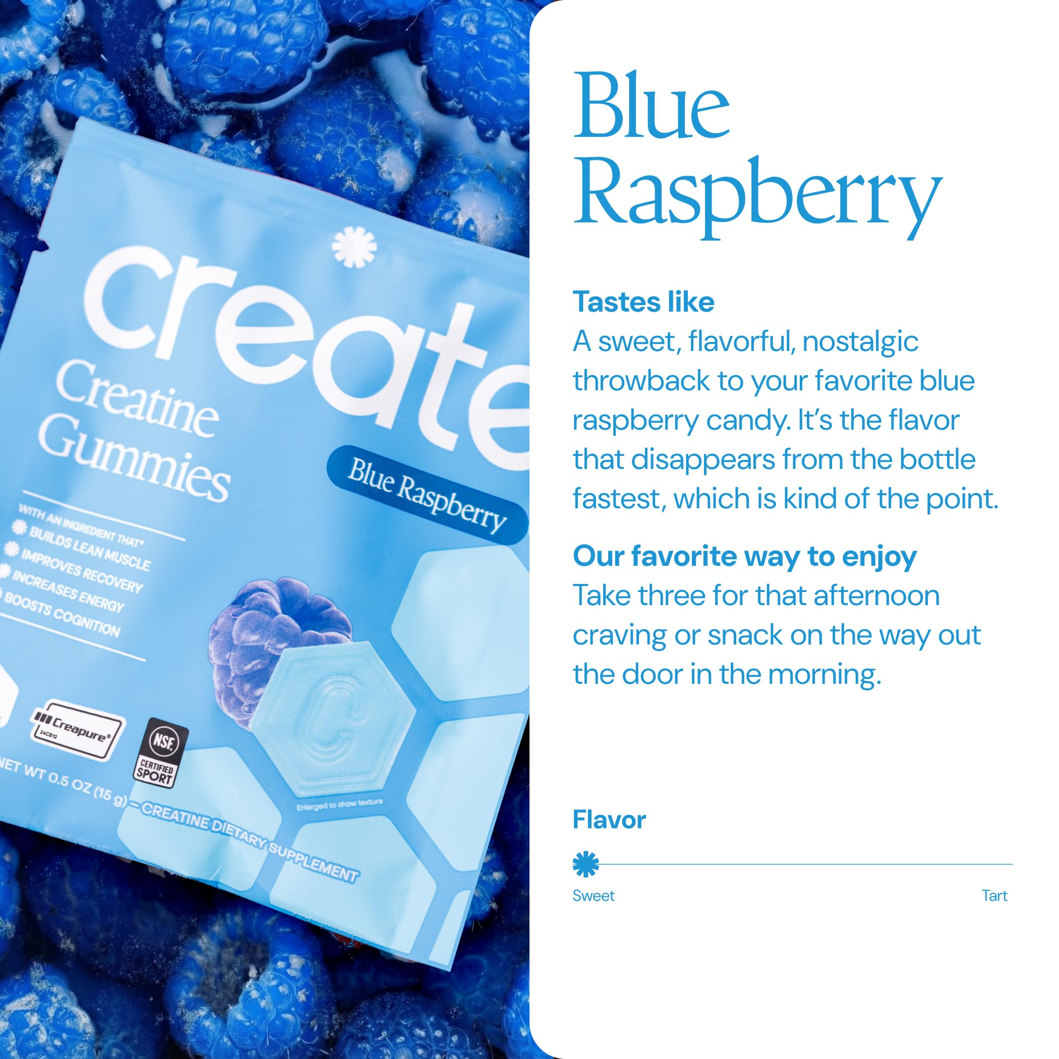 Create Creatine Gummies sobre individual abierto listo para llevar y fácil consumo