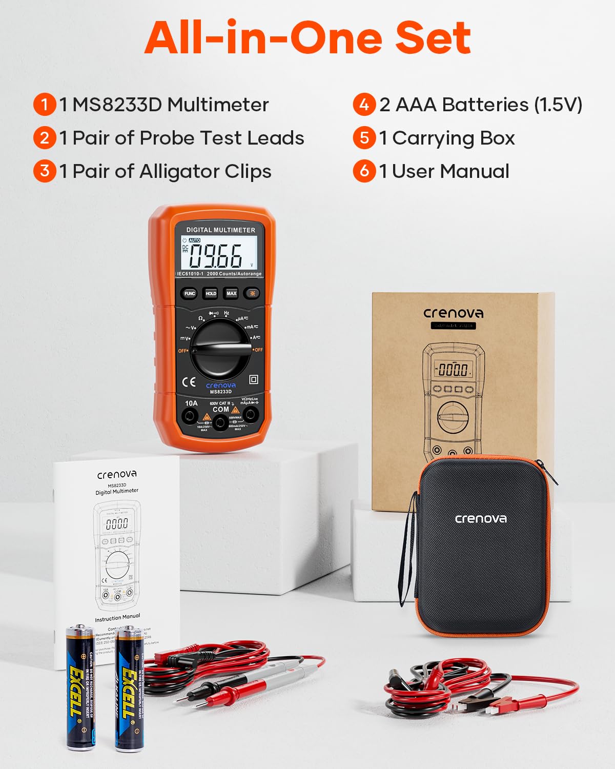 Crenova MS8233D estuche abierto con accesorios listos para trabajo inmediato