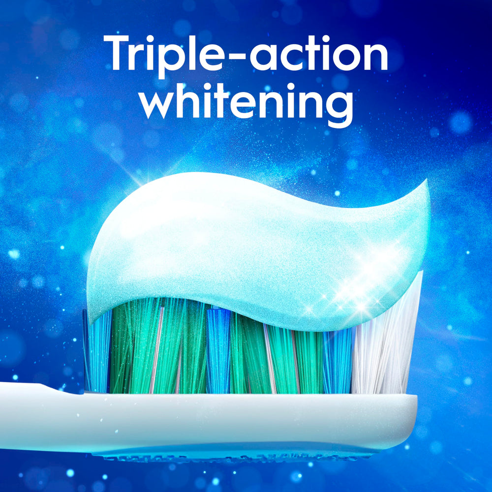 Crest 3D White etiqueta de ingredientes y fluoruro, protección para esmalte