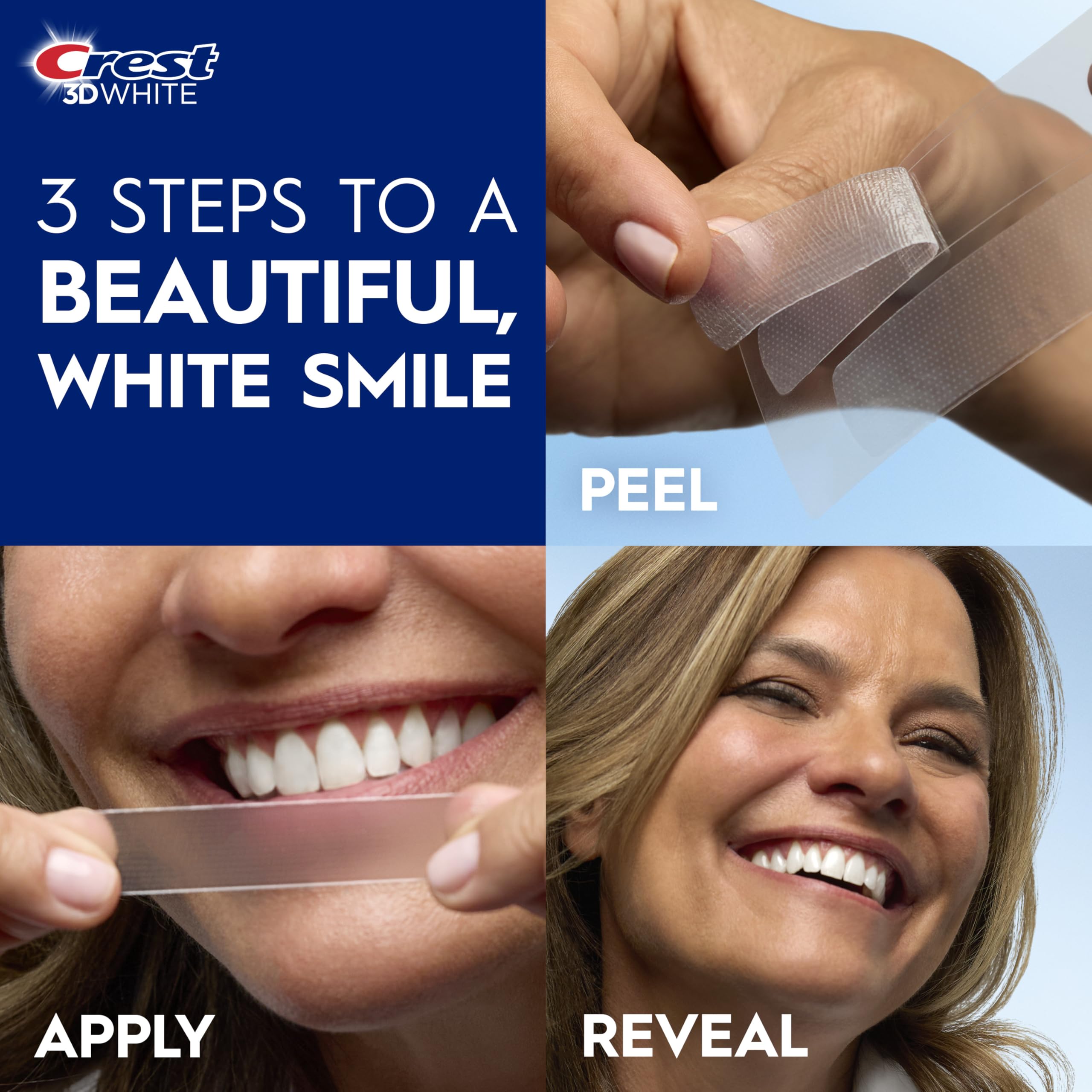 Crest 3D Whitestrips etiqueta de ingredientes que muestra fórmula segura