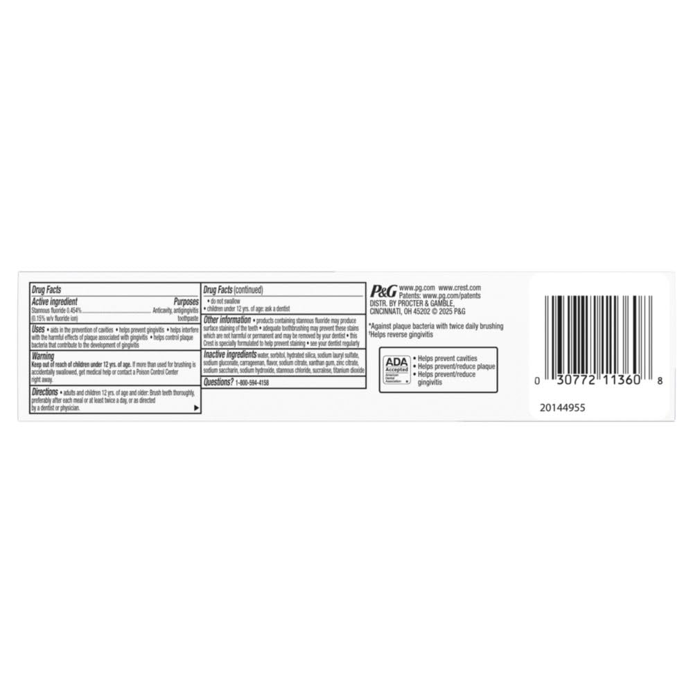 Crest gráfico de beneficios resaltando protección de encías y caries