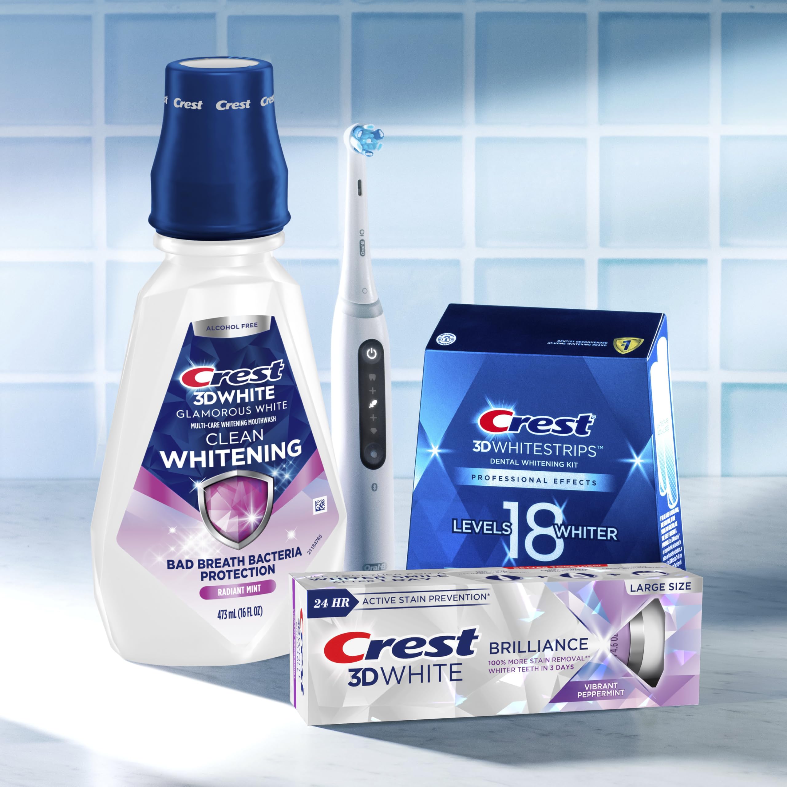 Crest etiqueta de ingredientes destacando peróxido de hidrógeno, blanqueo suave