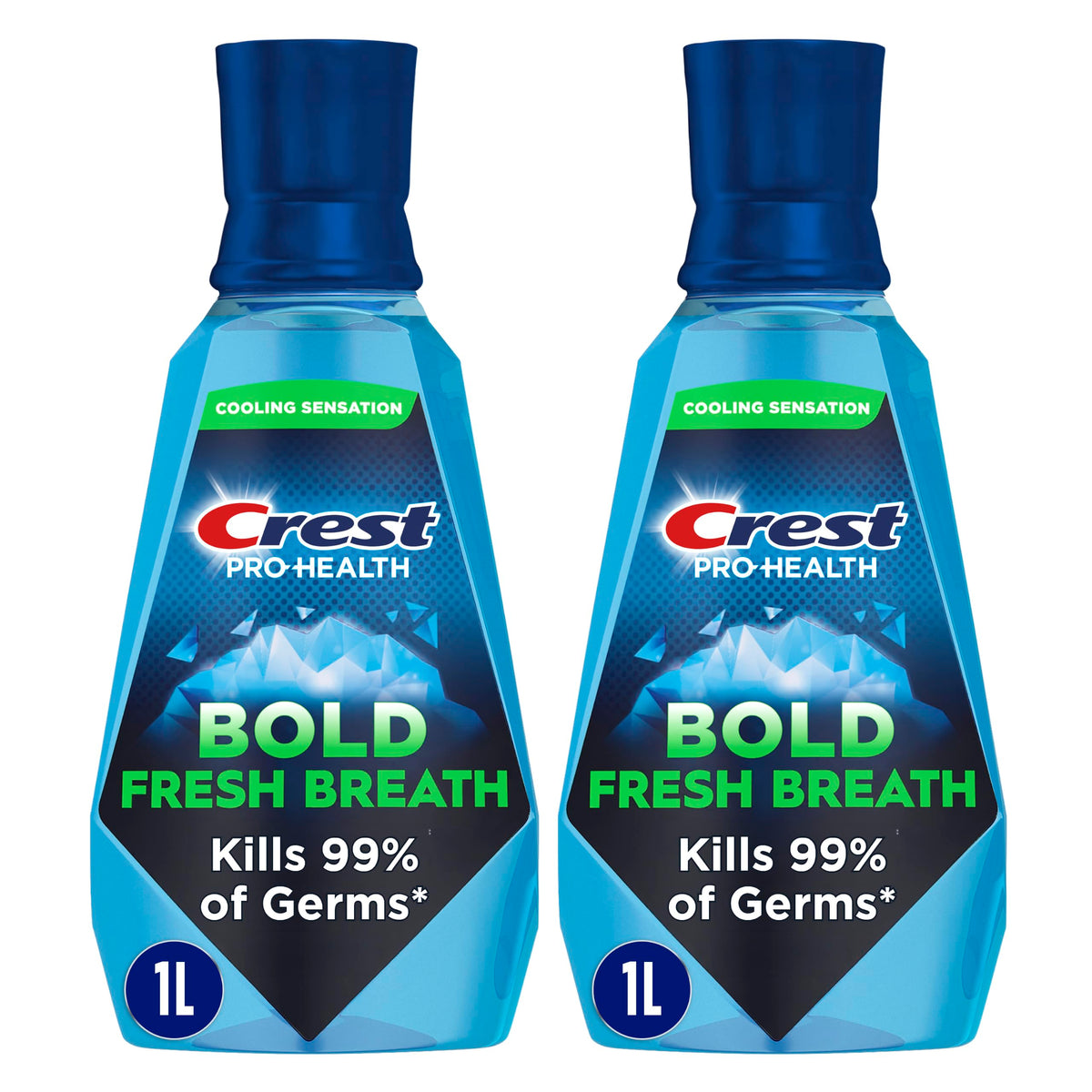 Crest botella frontal 1 L mostrando la marca y beneficio antiplaca