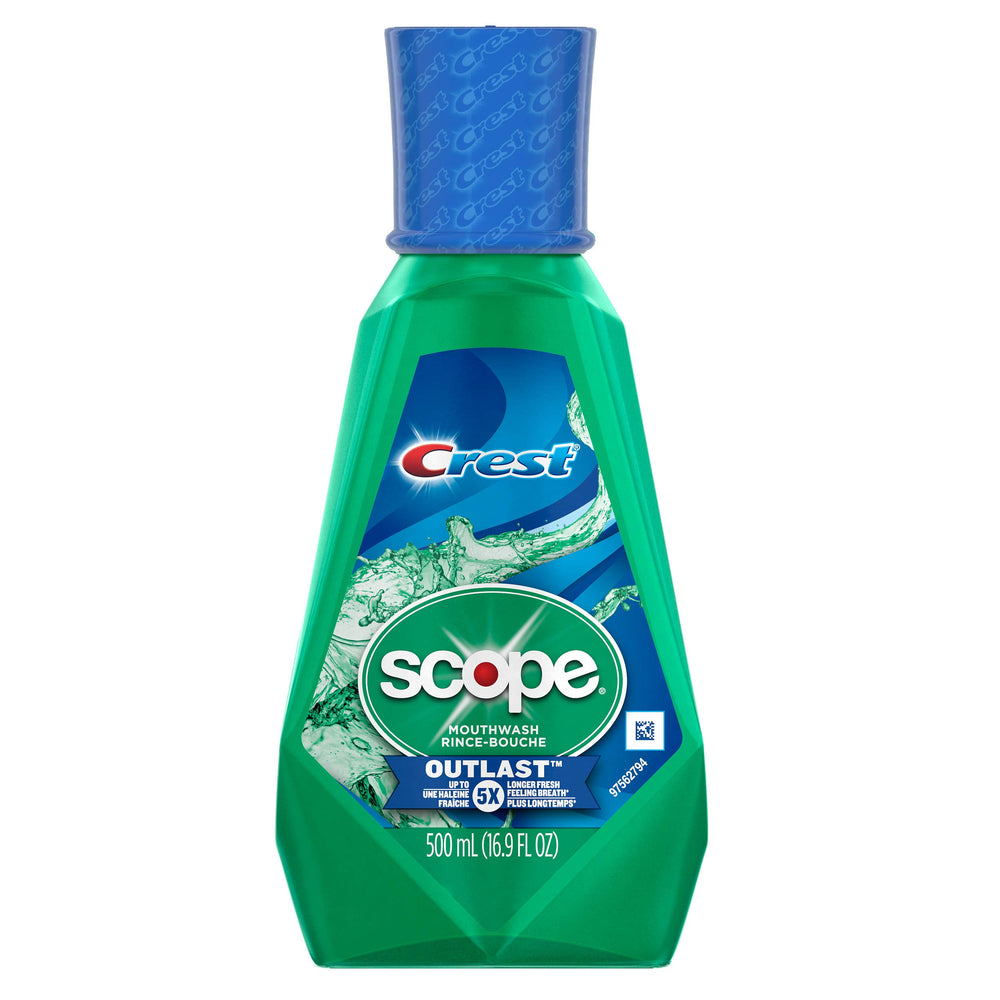 Crest Scope Outlast primer plano de la tapa y vertido que facilita uso preciso