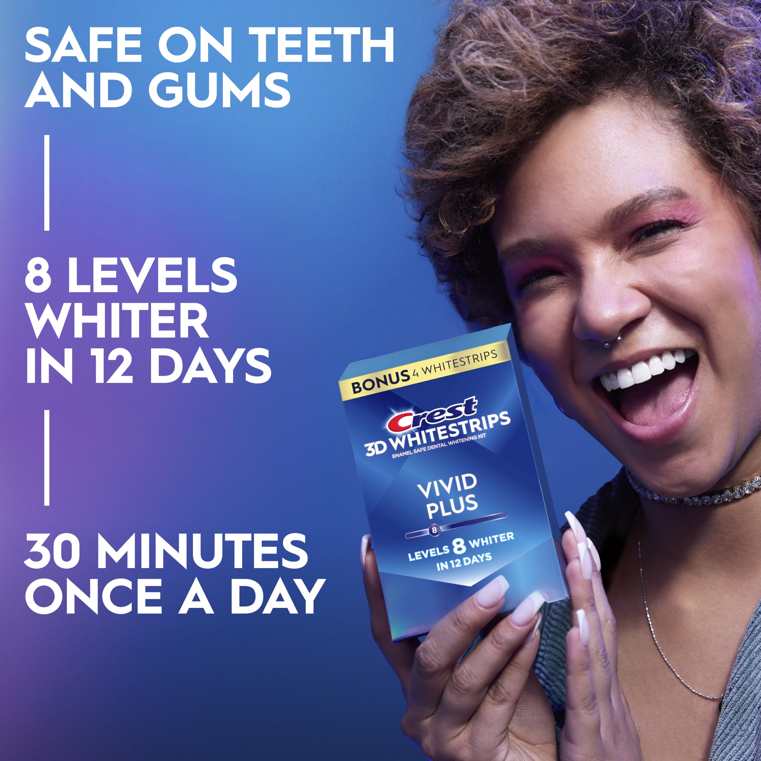 Crest tiras colocadas en dientes con ajuste estable y comodidad