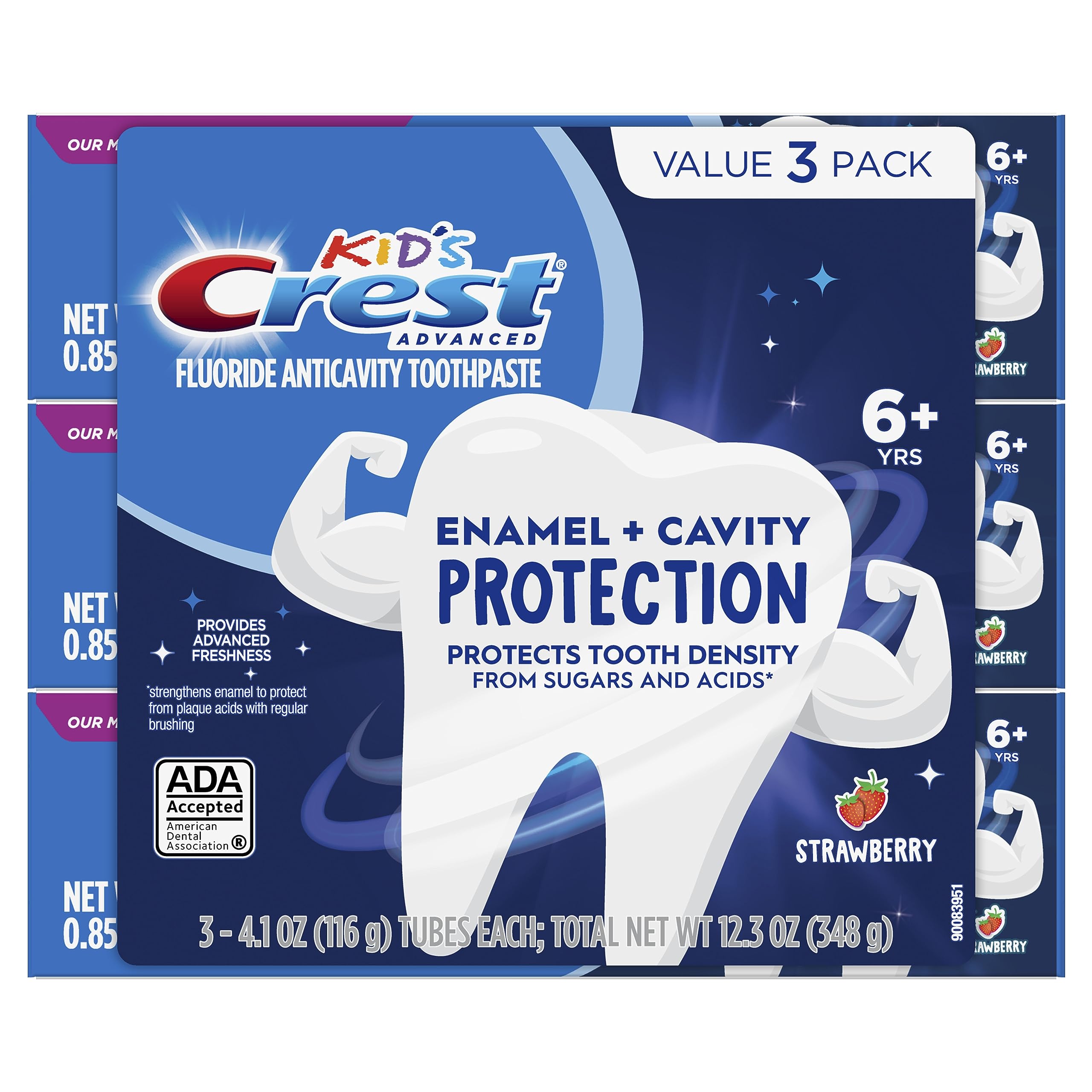 Crest textura de la pasta y color fresa, atractivo para niños
