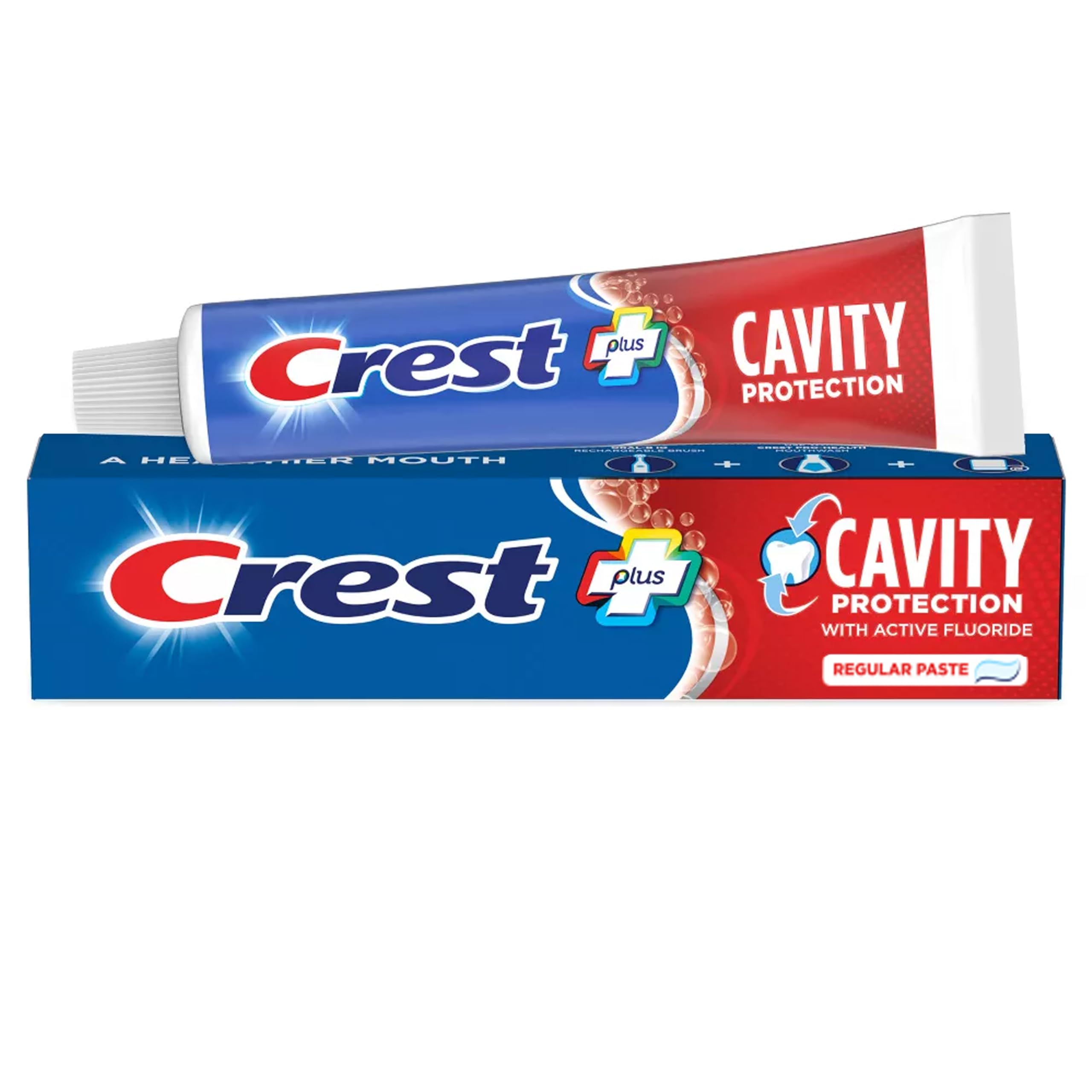Crest tubo en primer plano con tapa abierta mostrando uso y practicidad