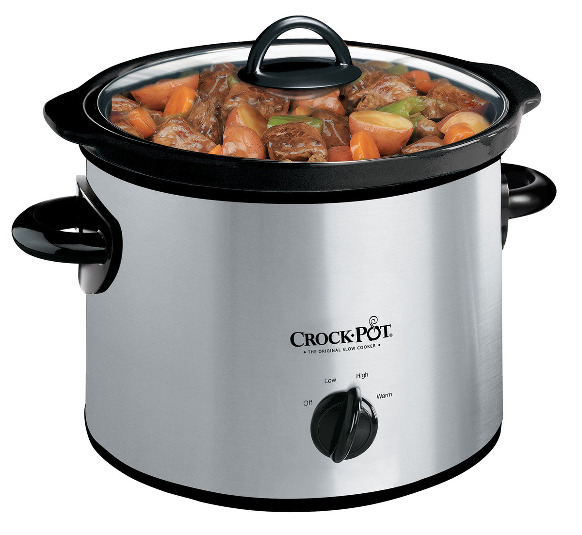 Crock-Pot vista frontal acero inoxidable con cubeta removible, mantiene sabores listos para servir