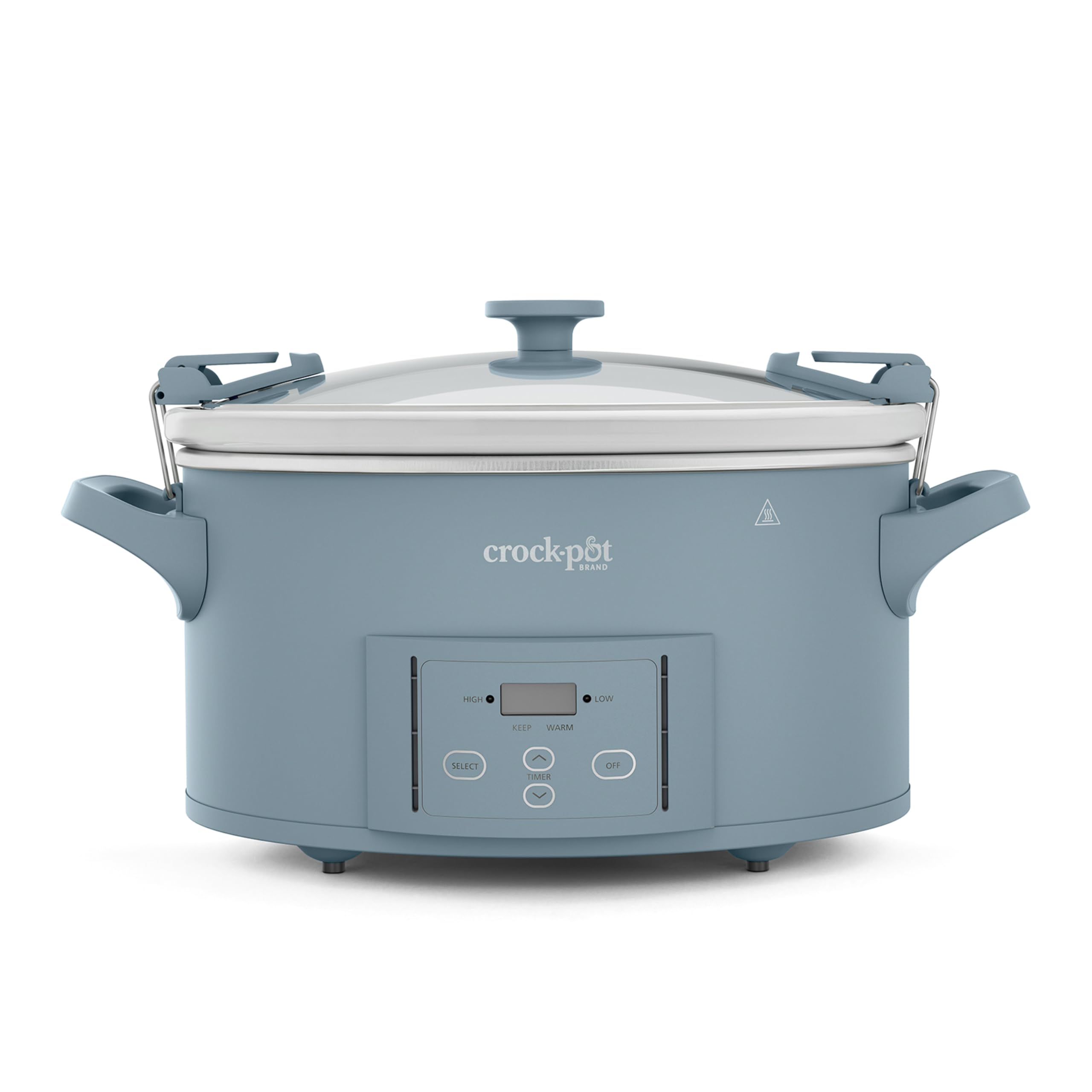 Crock-Pot frontal en Morning Haze blue mostrando diseño y capacidad