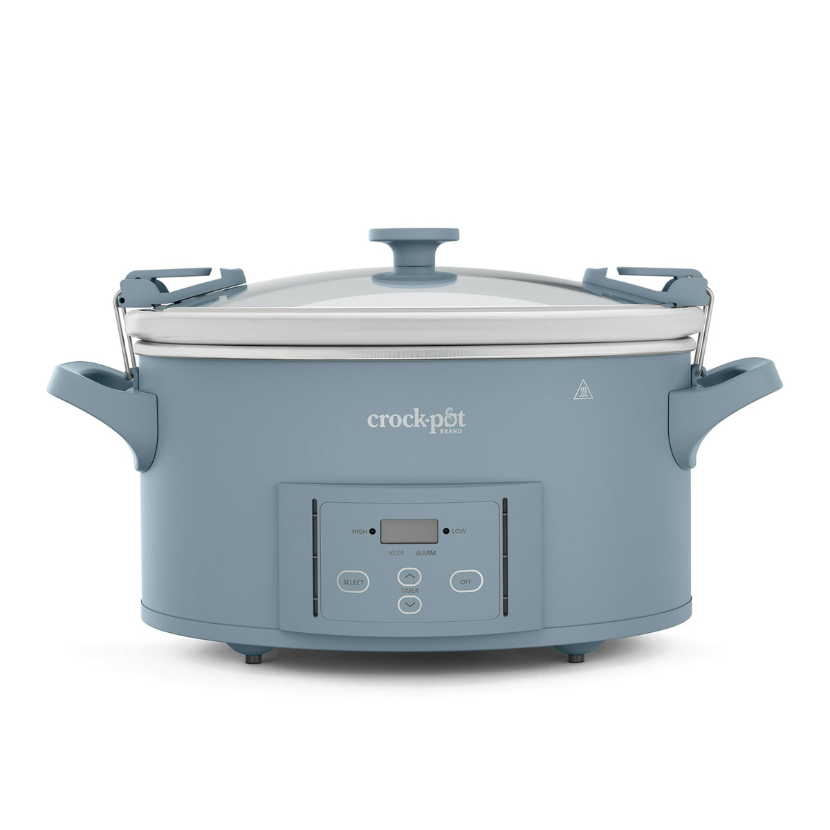 Crock-Pot frontal en Morning Haze blue mostrando diseño y capacidad
