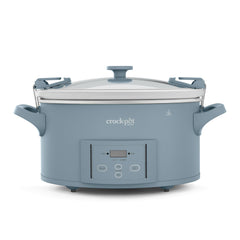 Crock-Pot frontal en Morning Haze blue mostrando diseño y capacidad