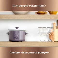 Crock-Pot tapa de vidrio Purple Potato mostrando cierre y facilidad de control