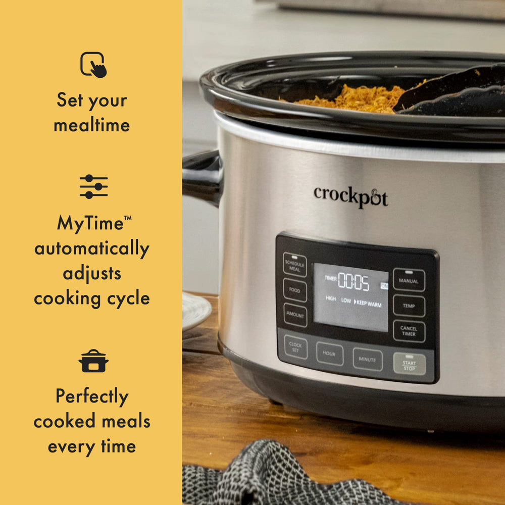 Crock-Pot en uso con guiso listo, perfecto para reuniones familiares