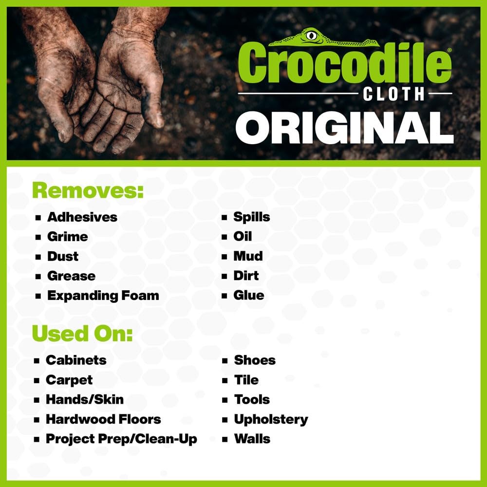 Crocodile Cloth wipes next to tools illustrating tool cleanup and workshop convenience