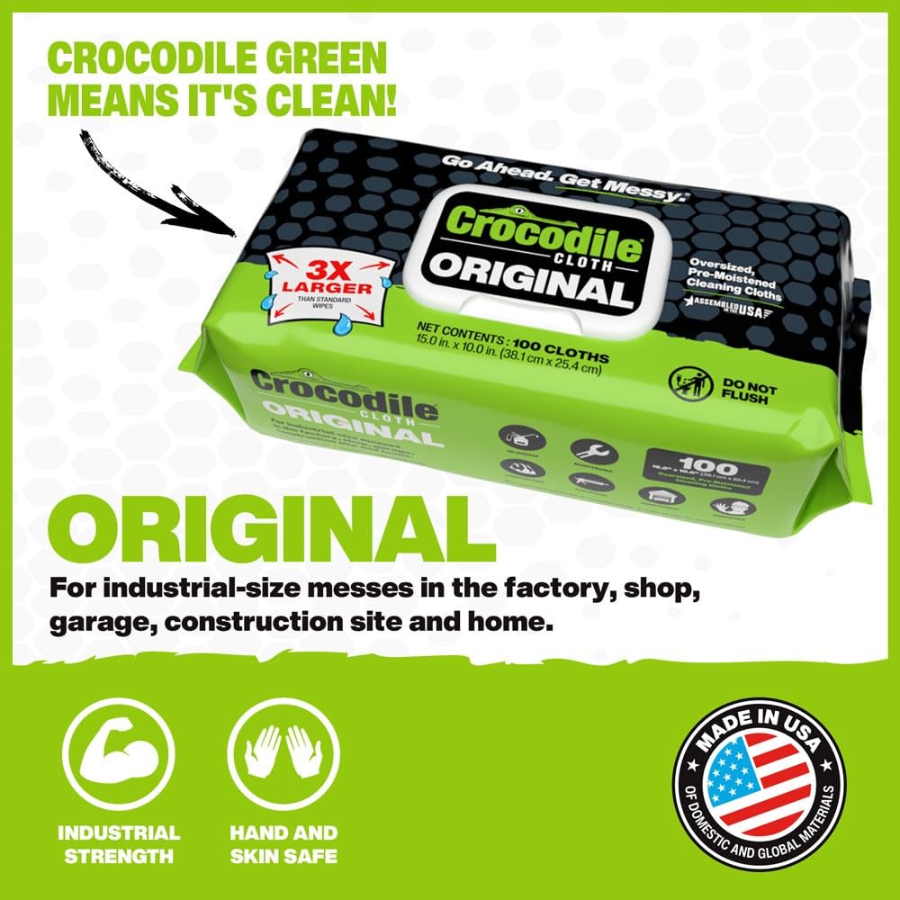 Crocodile Cloth single 15x10 wipe unfolded demonstrating coverage and heavy-duty size