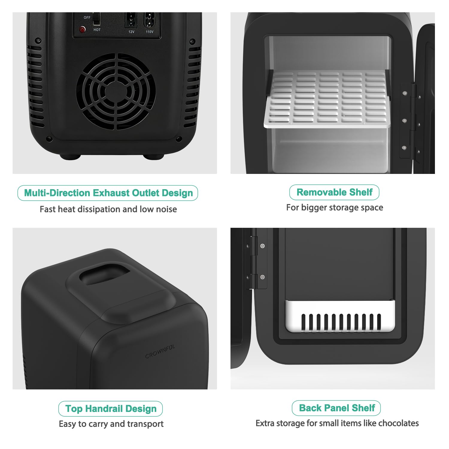 CROWNFUL mini nevera sobre mesita en dormitorio, aporta confort y conveniencia personal