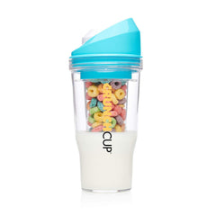 CRUNCHCUP frontal azul mostrando diseño práctico y tapa