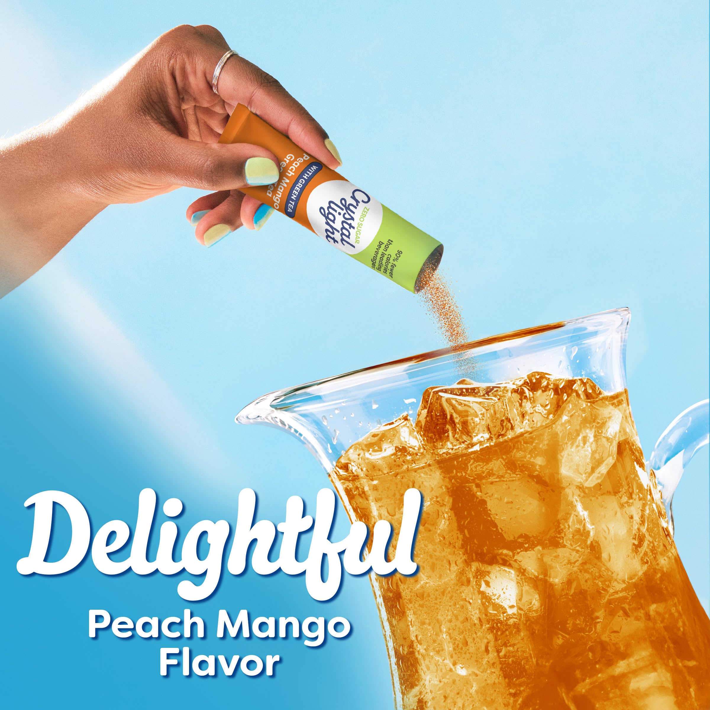 Crystal Light etiqueta de ingredientes destacando té verde real y calorías bajas