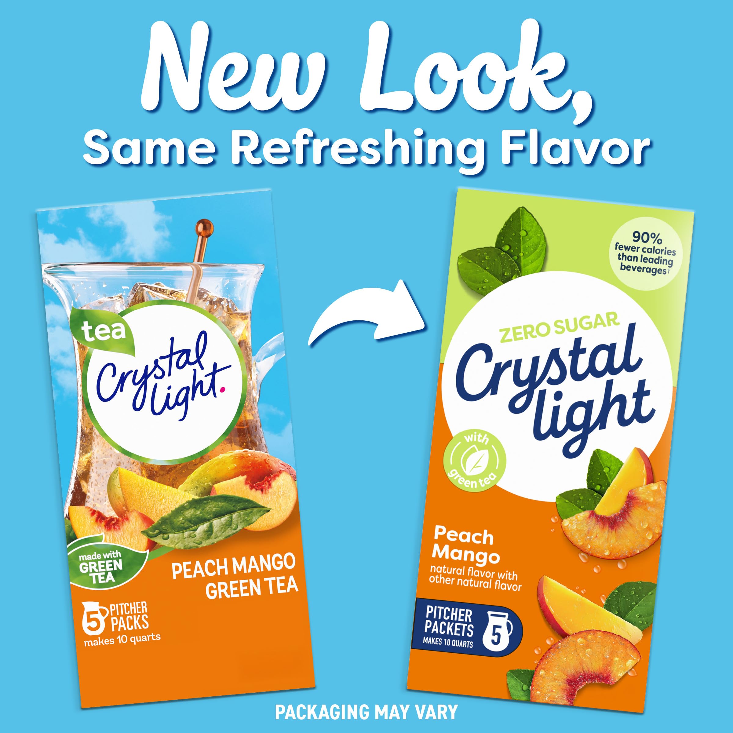 Crystal Light vaso servido en mano, sabor a durazno y mango refrescante