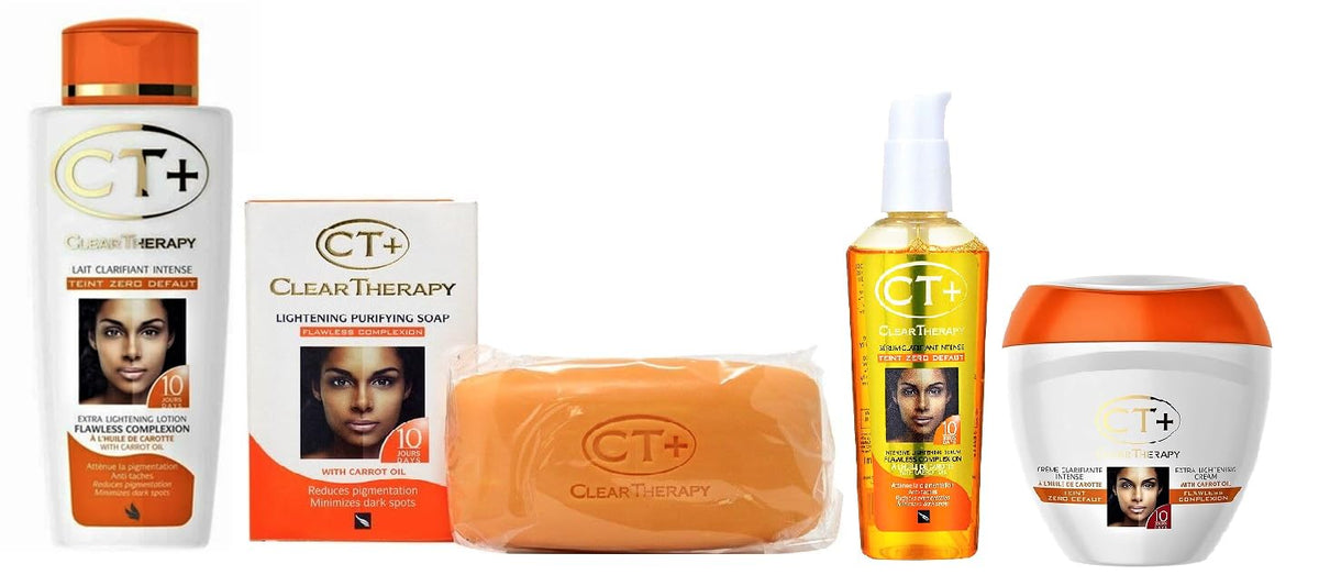 CT+ Clear Therapy pack frente mostrando todos los productos y presentación elegante