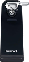 Cuisinart vista frontal del abrelatas eléctrico negro mostrando botón de un toque y base antideslizante