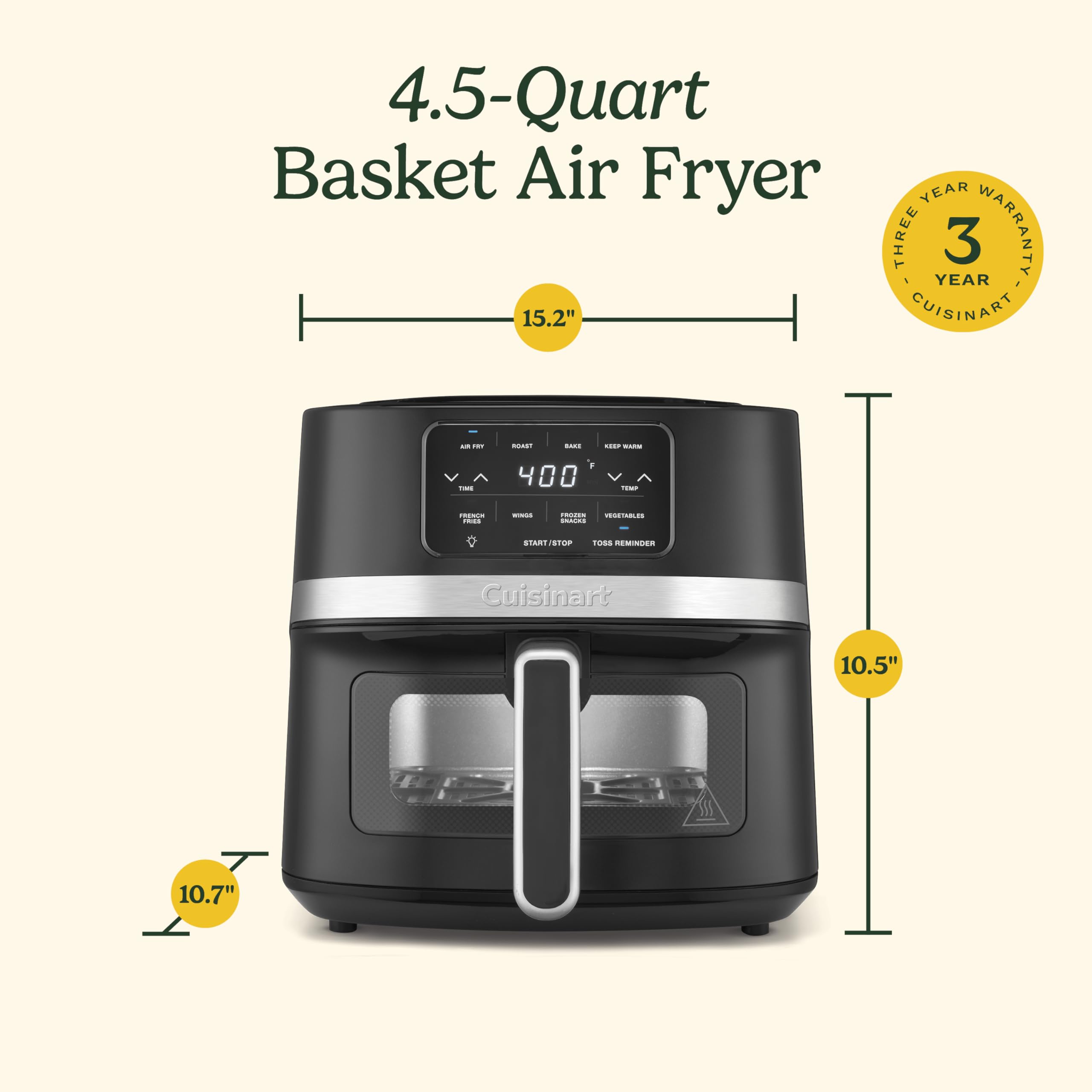 Cuisinart freidora de aire en ambiente de cocina preparando verduras asadas, ideal para comidas rápidas