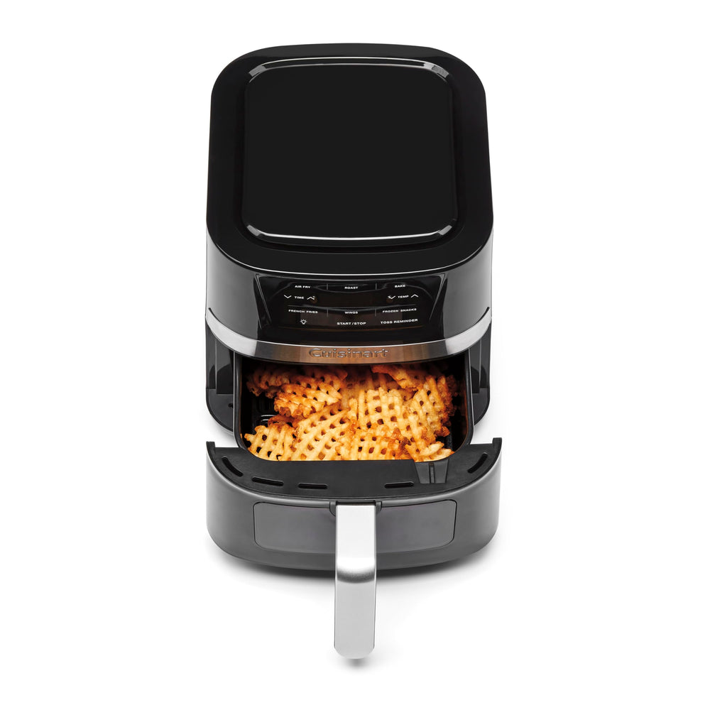 Cuisinart con ventana y cesta en uso mostrando control visual y cocción pareja