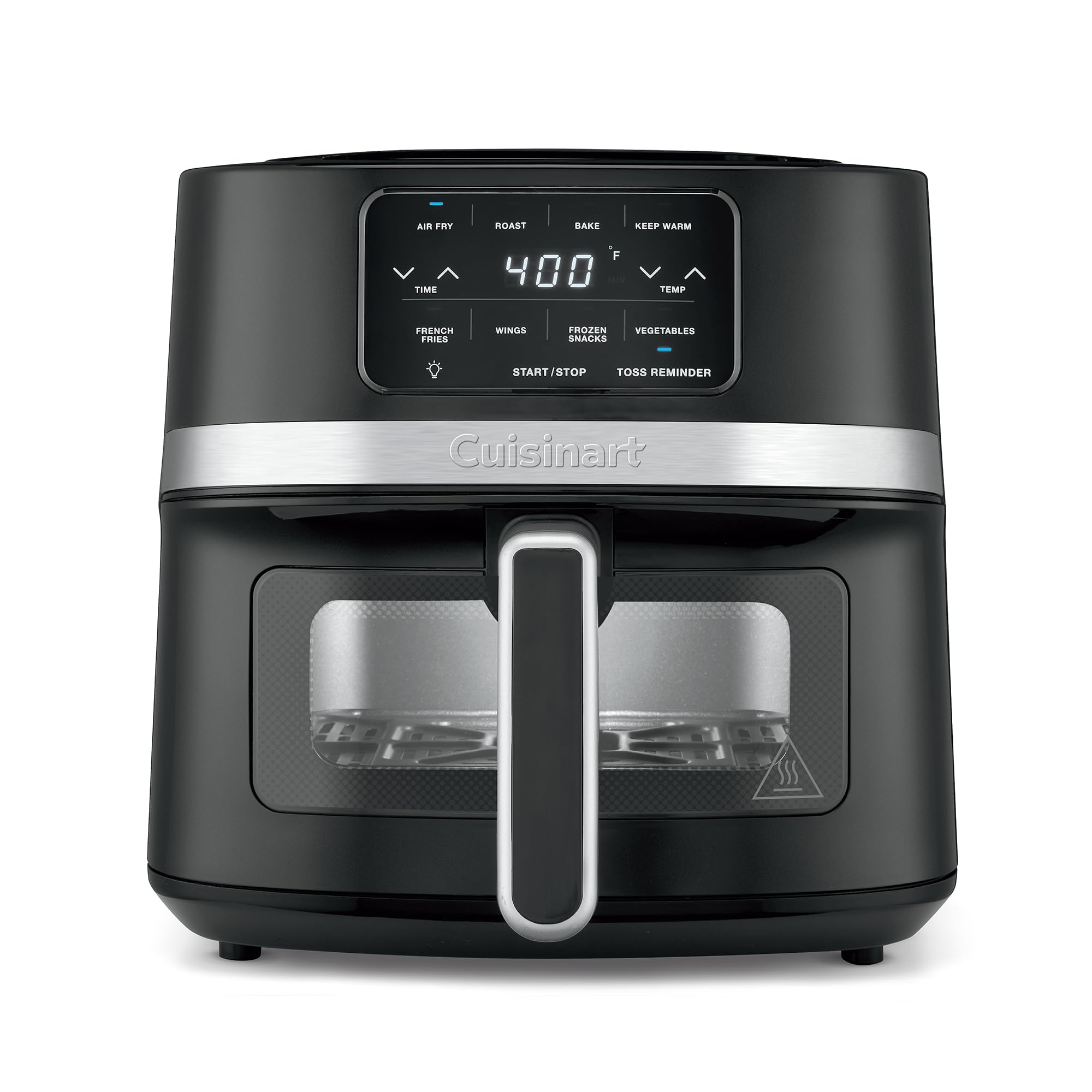 Cuisinart freidora de aire vista frontal con acabado inoxidable, apariencia profesional y ahorro de espacio