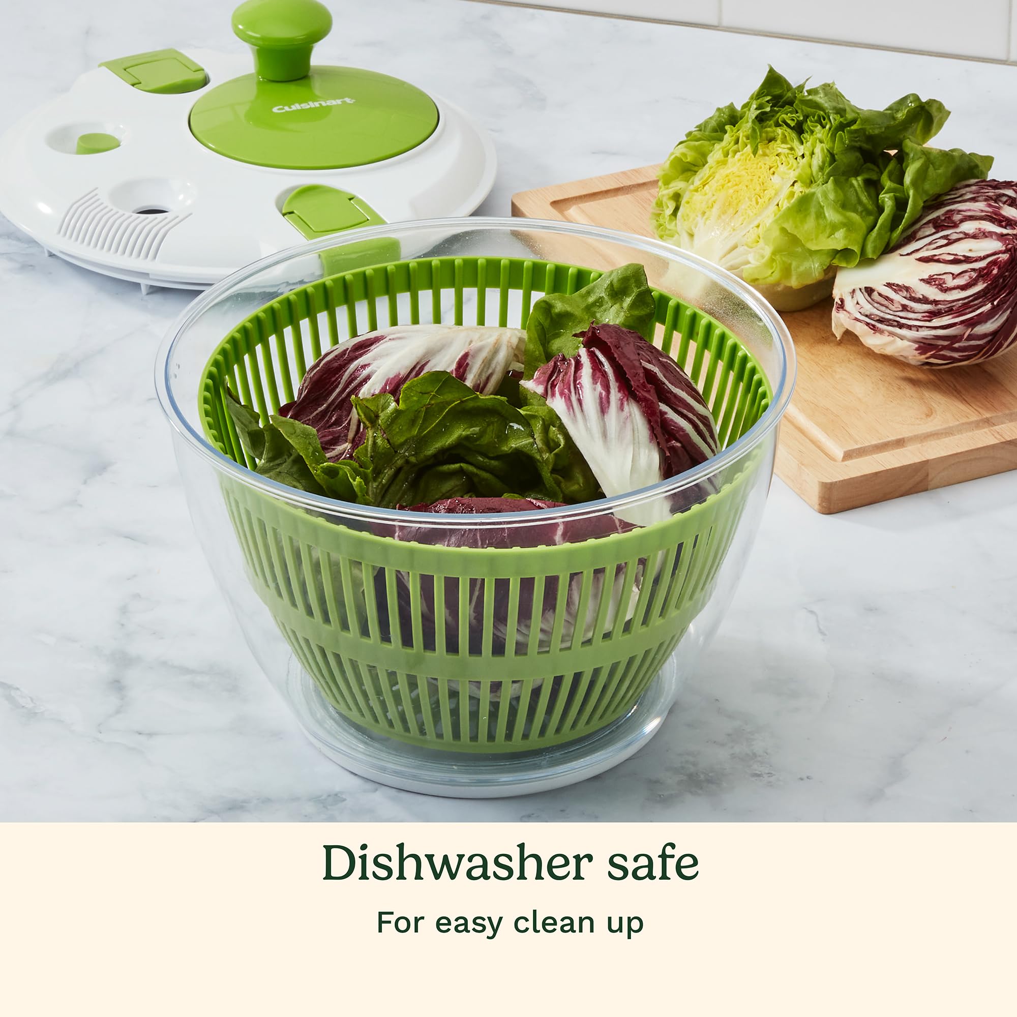 Cuisinart bol transparente servido con ensalada listo para la mesa