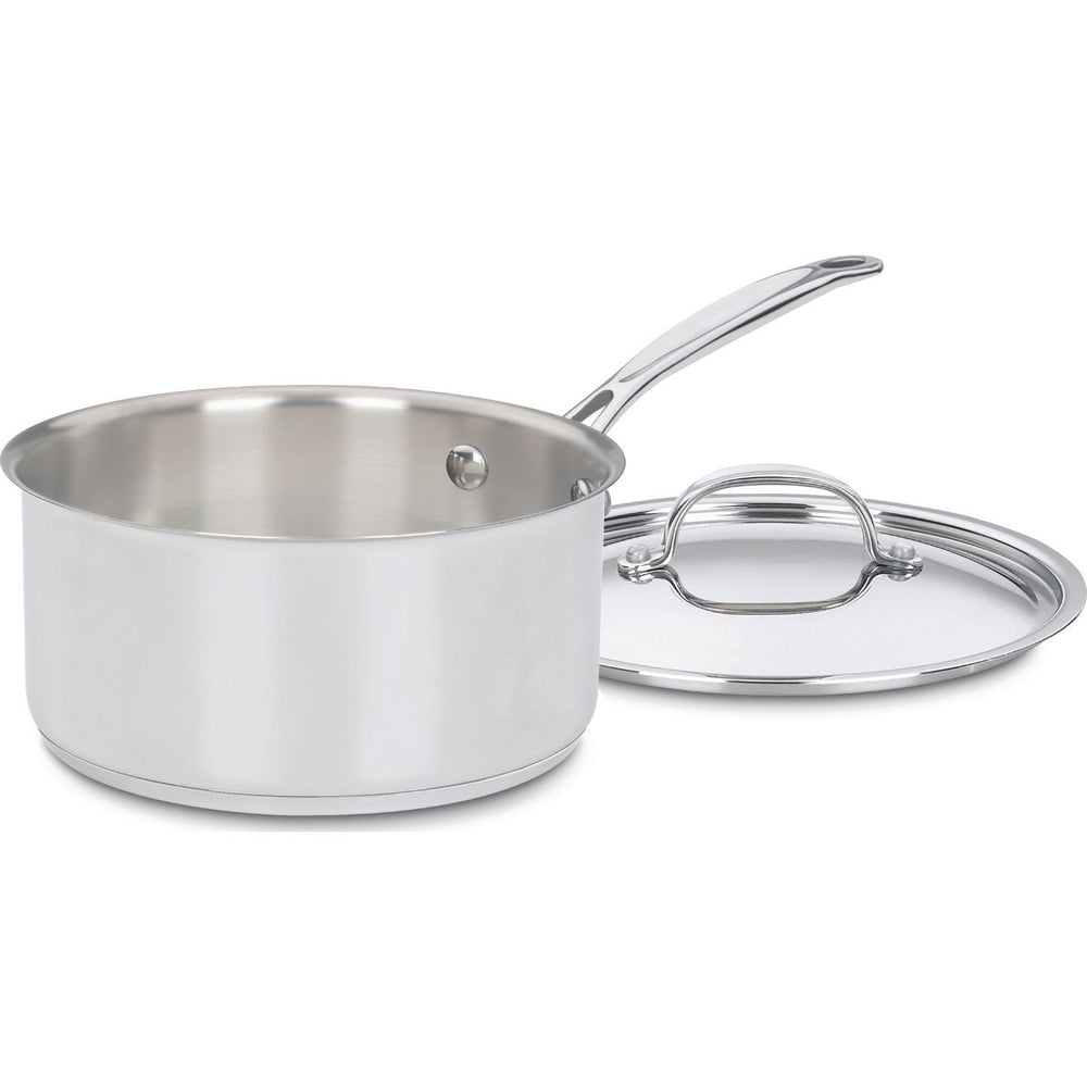 Cuisinart cazo de 3 cuartos con tapa mostrando acabado espejo y aspecto profesional