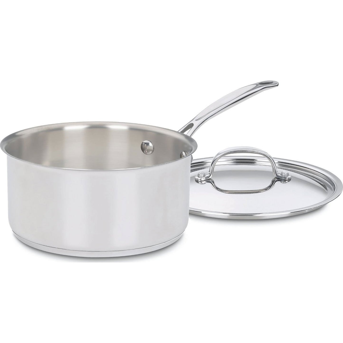 Cuisinart cazo de 3 cuartos con tapa mostrando acabado espejo y aspecto profesional