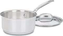 Cuisinart cazo frontal con tapa mostrando diseño clásico y acabado espejo