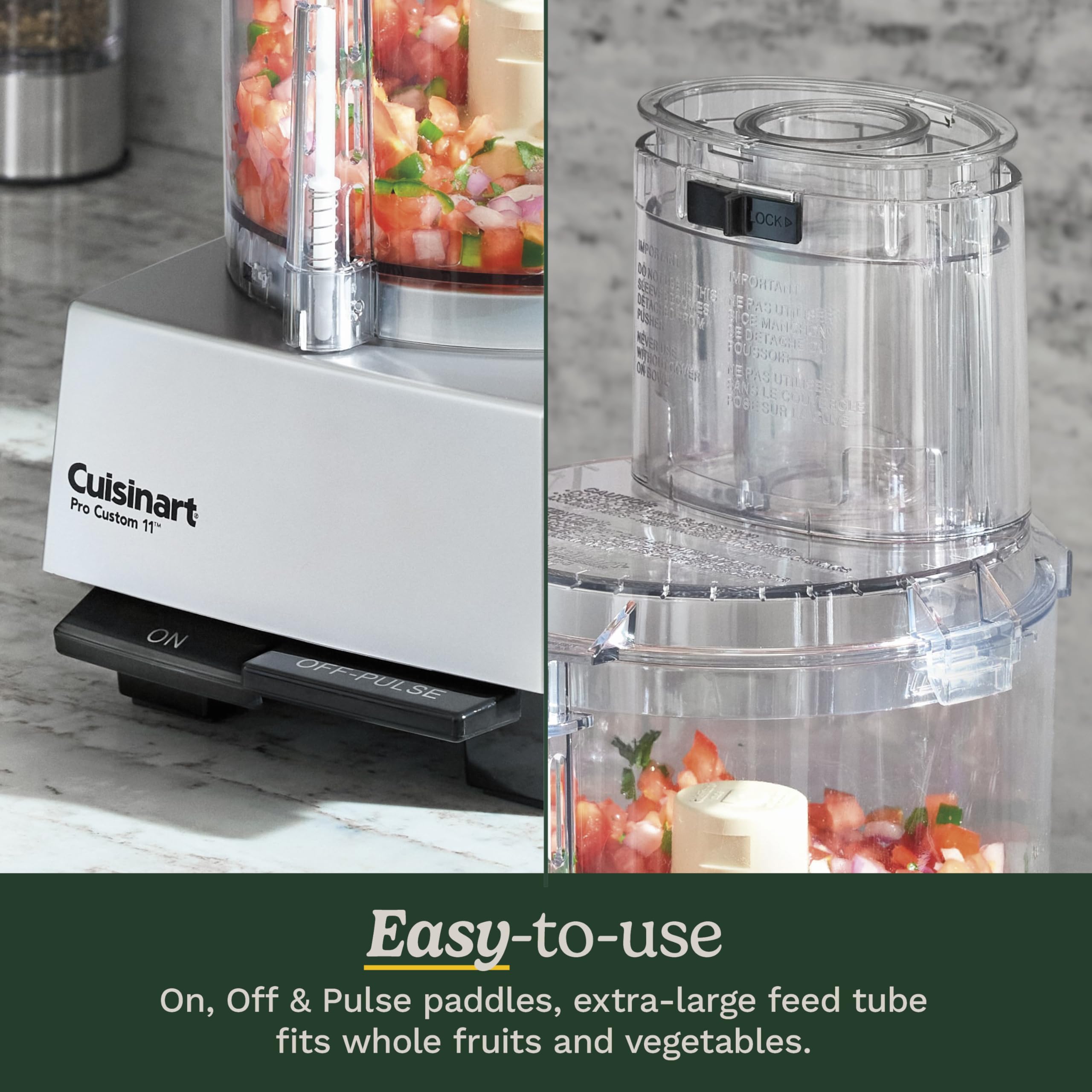 Cuisinart procesador en uso picando verduras para preparación rápida