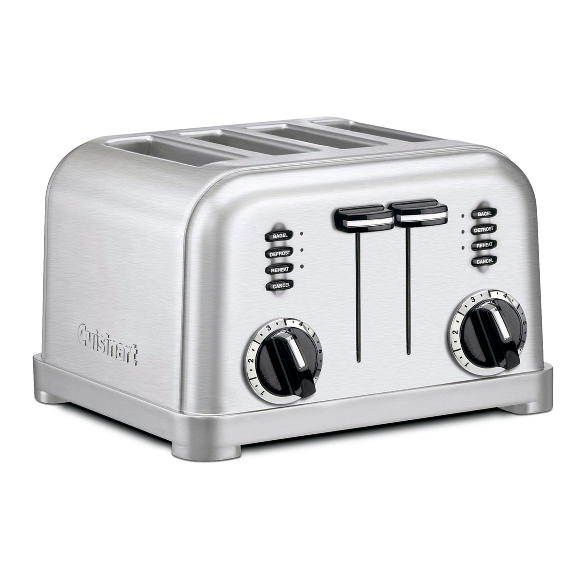 Cuisinart vista frontal de la tostadora en acero, elegante y duradera