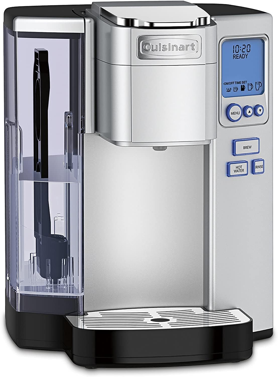 Cuisinart vista frontal en acero inoxidable, diseño compacto y elegante