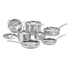 Cuisinart set frontal en acero inoxidable mostrando todas las piezas y versatilidad