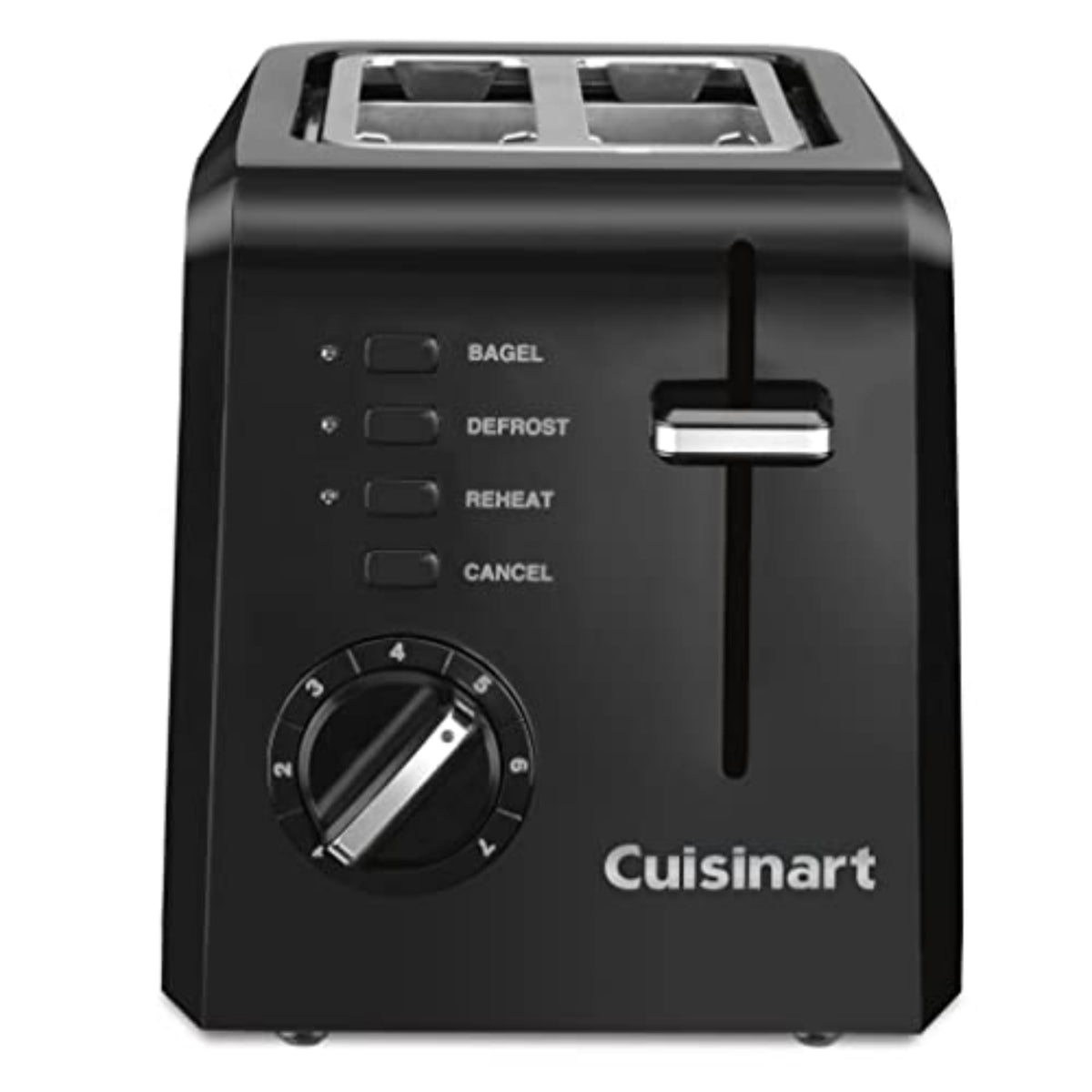Cuisinart vista frontal negro, diseño compacto y elegante