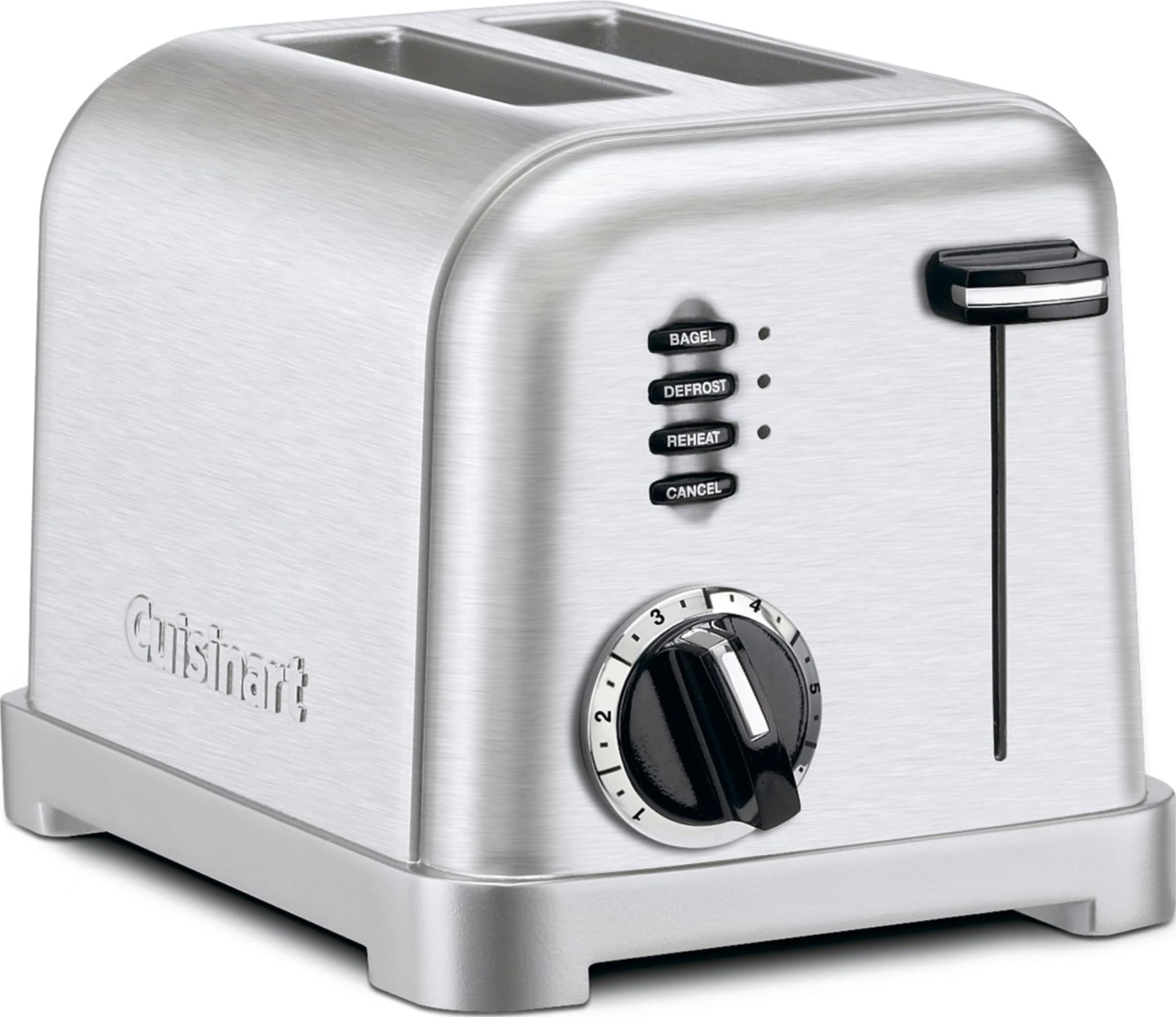 Cuisinart vista frontal en acero inoxidable, diseño compacto y elegante