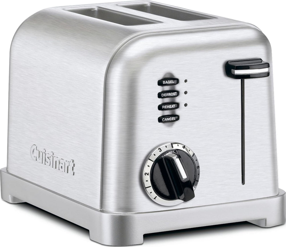Cuisinart vista frontal en acero inoxidable, diseño compacto y elegante