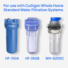 Culligan P5 al lado de regla comparando tamaño y fácil instalación