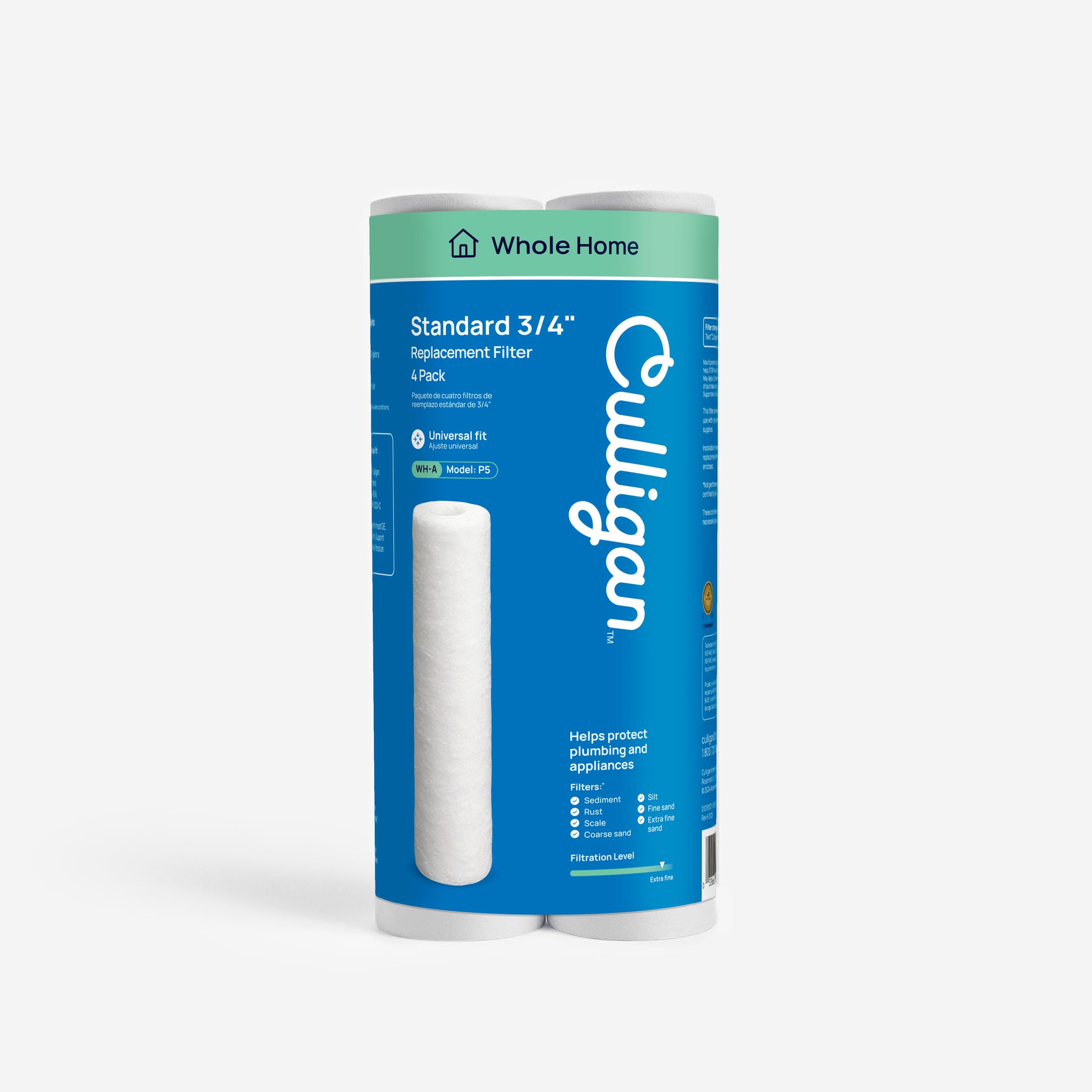 Culligan P5 frontal del cartucho mostrando etiqueta y beneficio protección